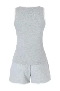 TRENDYOLMİLLA Gray Melange Color Blocked Fitted with pocket Ribbed Flexible Knitting Top and Bottom Set - Image 2