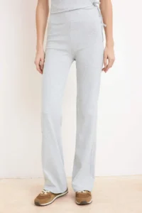TRENDYOLMİLLA Gray Melange Fitted flared leg Cotton Rib Knitting Top and Bottom Set - Image 3