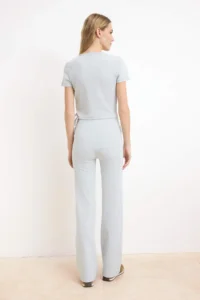 TRENDYOLMİLLA Gray Melange Fitted flared leg Cotton Rib Knitting Top and Bottom Set - Image 4