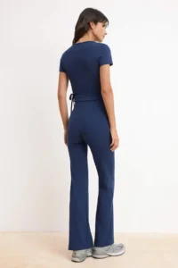 TRENDYOLMİLLA Navy Blue Double breasted Closed Flexible Short Sleeve Flare Bottom Knitting Bottom - Top Set - Image 4