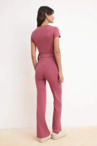 TRENDYOLMİLLA Dusty Rose Fitted flared leg Cotton Rib Knitting Top and Bottom Set - Image 4