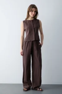TRENDYOLMİLLA Brown Modal Look Blouse Pants Weaving Bottom - Top Set