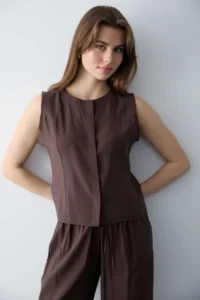 TRENDYOLMİLLA Brown Modal Look Blouse Pants Weaving Bottom - Top Set - Image 4