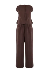 TRENDYOLMİLLA Brown Modal Look Blouse Pants Weaving Bottom - Top Set - Image 5