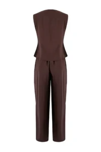 TRENDYOLMİLLA Brown Modal Look Blouse Pants Weaving Bottom - Top Set - Image 6