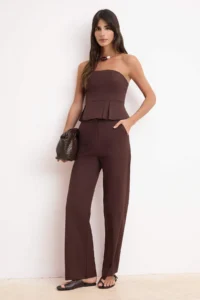TRENDYOLMİLLA Brown Weaving Bottom - Top Set - Image 2