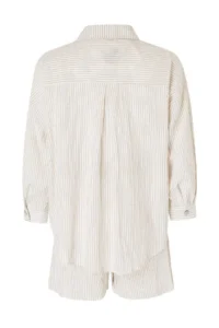 TRENDYOLMİLLA White-Multicolored Striped Arched Cotton Shorts Shirt Bottom - Top Set - Image 2