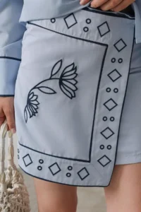 TRENDYOLMİLLA Mavi Embroidery Detailed Shirt Double breasted Skirt Weaving Bottom - Top Set - Image 4