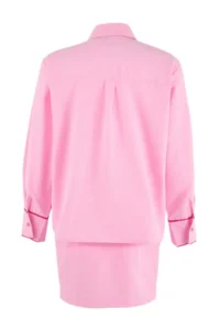 TRENDYOLMİLLA Pink Embroidery Detailed Shirt Double breasted Skirt Weaving Bottom - Top Set - Image 10