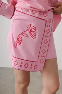 TRENDYOLMİLLA Pink Embroidery Detailed Shirt Double breasted Skirt Weaving Bottom - Top Set - Image 4