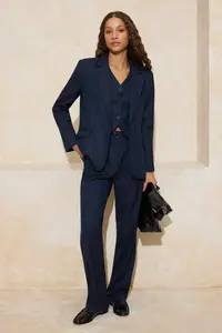 TRENDYOLMİLLA Navy Blue Kendinden Striped Regular/Normal Pattern Weaving Lined padded Blazer Jacket