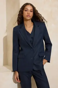 TRENDYOLMİLLA Navy Blue Kendinden Striped Regular/Normal Pattern Weaving Lined padded Blazer Jacket - Image 3