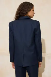 TRENDYOLMİLLA Navy Blue Kendinden Striped Regular/Normal Pattern Weaving Lined padded Blazer Jacket - Image 4