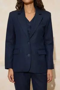 TRENDYOLMİLLA Navy Blue Kendinden Striped Regular/Normal Pattern Weaving Lined padded Blazer Jacket - Image 5