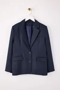 TRENDYOLMİLLA Navy Blue Kendinden Striped Regular/Normal Pattern Weaving Lined padded Blazer Jacket - Image 7
