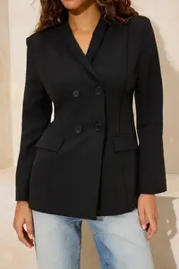 TRENDYOLMİLLA Black Dog collar Closure Detailed Fitted Lined padded Blazer Jacket - Image 3