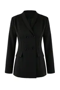 TRENDYOLMİLLA Black Dog collar Closure Detailed Fitted Lined padded Blazer Jacket - Image 5