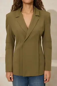 TRENDYOLMİLLA Khaki Fitted Weaving Lined padded Blazer Jacket - Image 3