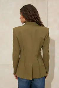 TRENDYOLMİLLA Khaki Fitted Weaving Lined padded Blazer Jacket - Image 4