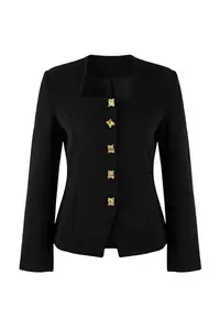 TRENDYOLMİLLA Black Square Neck Accessory buttoned Fitted/Lined Blazer Jacket - Image 6