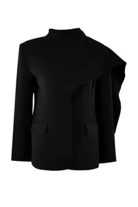 TRENDYOLMİLLA Black Shawl Yaka Regular/Normal Pattern Weaving Lined padded Blazer Jacket - Image 5