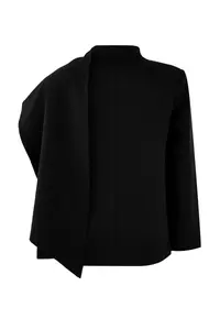 TRENDYOLMİLLA Black Shawl Yaka Regular/Normal Pattern Weaving Lined padded Blazer Jacket - Image 6