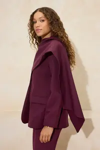 TRENDYOLMİLLA Burgundy Shawl Yaka Regular/Normal Pattern Weaving Lined padded Blazer Jacket - Image 2