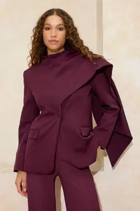 TRENDYOLMİLLA Burgundy Shawl Yaka Regular/Normal Pattern Weaving Lined padded Blazer Jacket - Image 3