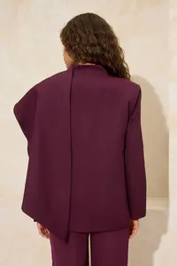 TRENDYOLMİLLA Burgundy Shawl Yaka Regular/Normal Pattern Weaving Lined padded Blazer Jacket - Image 4