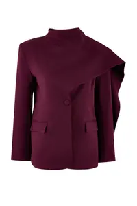 TRENDYOLMİLLA Burgundy Shawl Yaka Regular/Normal Pattern Weaving Lined padded Blazer Jacket - Image 5