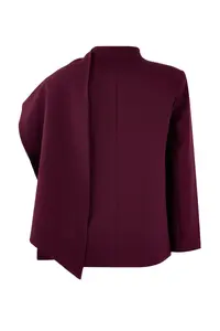 TRENDYOLMİLLA Burgundy Shawl Yaka Regular/Normal Pattern Weaving Lined padded Blazer Jacket - Image 6