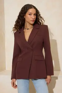 TRENDYOLMİLLA Brown Closure Detailed Lined padded Blazer Jacket