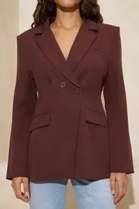 TRENDYOLMİLLA Brown Closure Detailed Lined padded Blazer Jacket - Image 5