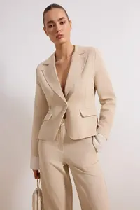 TRENDYOLMİLLA Beige Striped Lining Detailed Weaving linen look Blazer Jacket