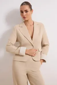 TRENDYOLMİLLA Beige Striped Lining Detailed Weaving linen look Blazer Jacket - Image 2