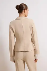 TRENDYOLMİLLA Beige Striped Lining Detailed Weaving linen look Blazer Jacket - Image 4