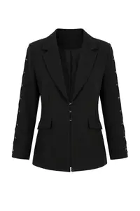 TRENDYOLMİLLA Black Sleeves Eyelet Detailed Weaving Fitted Blazer Jacket - Image 5