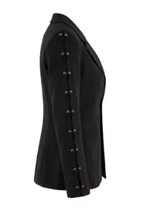 TRENDYOLMİLLA Black Sleeves Eyelet Detailed Weaving Fitted Blazer Jacket - Image 6