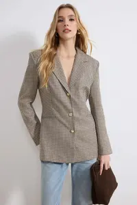 TRENDYOLMİLLA Multicolored Checkered Fitted/Lined padded Weaving Blazer Jacket