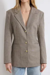 TRENDYOLMİLLA Multicolored Checkered Fitted/Lined padded Weaving Blazer Jacket - Image 4