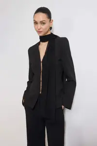 TRENDYOLMİLLA Black Siphon Shawl Detailed Lace Closure Fitted Weaving Blazer Jacket