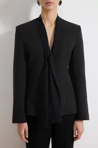 TRENDYOLMİLLA Black Siphon Shawl Detailed Lace Closure Fitted Weaving Blazer Jacket - Image 4