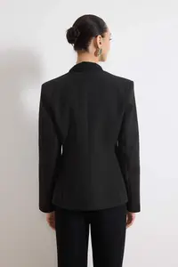 TRENDYOLMİLLA Black Siphon Shawl Detailed Lace Closure Fitted Weaving Blazer Jacket - Image 5