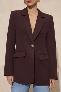 TRENDYOLMİLLA Dark Brown Aksesuar buttoned Regular/Normal Pattern Weaving Blazer Jacket - Image 6