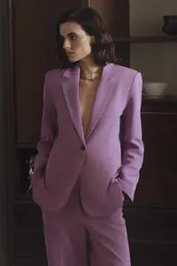TRENDYOLMİLLA Limited Edition Lilac Fitted Pattern Lined padded Weaving Blazer Jacket - Image 2