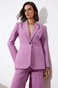 TRENDYOLMİLLA Limited Edition Lilac Fitted Pattern Lined padded Weaving Blazer Jacket - Image 3