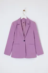 TRENDYOLMİLLA Limited Edition Lilac Fitted Pattern Lined padded Weaving Blazer Jacket - Image 8