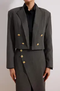 TRENDYOLMİLLA Anthraci Button Detailed Crop Lined Padded Blazer Jacket - Image 3