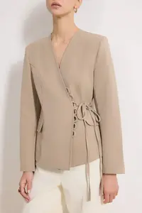 TRENDYOLMİLLA Mink Double breasted Binding Detailed Fitted/Body-Sitting Weaving Blazer Jacket - Image 4