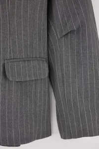 TRENDYOLMİLLA Gray Striped Sleeve Detailed Fitted Lined padded Weaving Blazer Jacket - Image 7